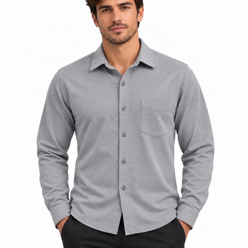 Fabletics Dash Long Sleeve Button Up Shirt Mens Large Grey Technical Performance